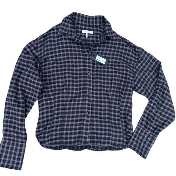 NWT rag & bone Iris Plaid Flannel Button Down Shirt in Black/ Purple Size XS - Picture 8 of 14